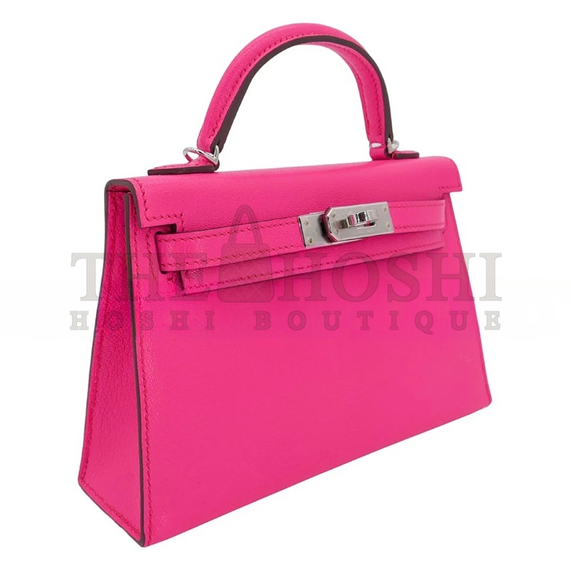 H**me5 KELLY II SELLIER MINI ROSE POP CHEVRE LEATHER PALLADIUM HARDWARE 103785 (20*11*6cm) Master Quality
